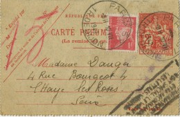 ENTIER POSTAL CARTE LETTRE PNEUMATIQUE TELEGRAPHE 2F + Pétain 1F Cachet Recommandé L'Hay Les Roses Paris  - 3 Scans - Pneumatiques