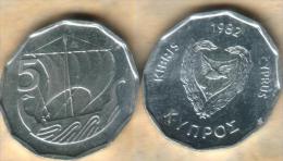 CYPRUS 5 MILS SHIP FRONT EMBLEM BACK 1982 KM? EF READ DESCRIPTION CAREFULLY !!! - Chipre