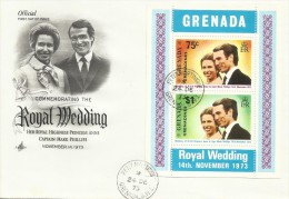 Grenada 1973 Royal Wedding Miniature Sheet FDC - Grenada (...-1974)