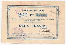 1914 - 1920 // Mayenne // Deux Francs - Bons & Nécessité