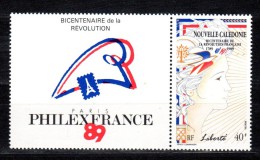 7351       NOUVELLE CALEDONIE PHILEXFRANCE 1989 BICENTENAIRE DE LA REVOLUTION FRANCAISE   Diptyque  PA 579 A   NEUF. - Unused Stamps