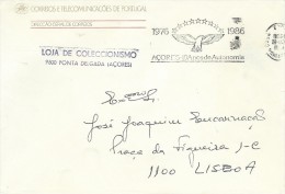 TIMBRES - STAMPS - (MARCOPHILIE) - PORTUGAL - CARIMBO ESPECIAL - 1976-1986 - 10 ANOS DE AUTONOMIA DOS AÇORES - Lettres & Documents