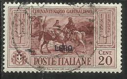 COLONIE ITALIANE EGEO 1932 LERO GARIBALDI CENT. 20 CENTESIMI USATO USED OBLITERE´ - Egeo (Lero)