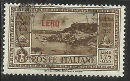 COLONIE ITALIANE EGEO 1932 LERO GARIBALDI LIRE 1,75 + CENT. 25 USATO USED OBLITERE´ - Egeo (Lero)