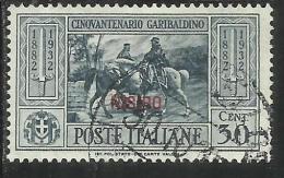 COLONIE ITALIANE: EGEO 1932 NISIRO GARIBALDI CENT. 30 CENTESIMI USATO USED OBLITERE´ - Egée (Nisiro)