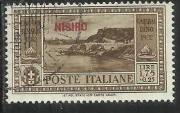 COLONIE ITALIANE: EGEO 1932 NISIRO GARIBALDI LIRE 1,75 + CENT. 25 USATO USED OBLITERE´ - Aegean (Nisiro)