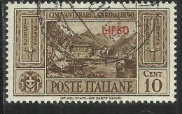 COLONIE ITALIANE: EGEO 1932 LIPSO GARIBALDI CENT. 10 CENTESIMI USATO USED OBLITERE´ - Ägäis (Lipso)