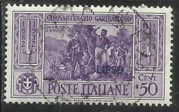 COLONIE ITALIANE: EGEO 1932 LIPSO GARIBALDI CENT. 50 CENTESIMI USATO USED OBLITERE´ - Aegean (Lipso)