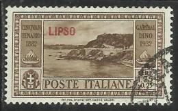 COLONIE ITALIANE: EGEO 1932 LIPSO GARIBALDI LIRE 1,75 + CENT. 25 USATO USED OBLITERE´ - Aegean (Lipso)