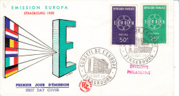 EUROPA  1959 Fdc , PJ Strasbourg, La Paire Sur Une Enveloppe - 1956