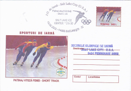 3547A  SALT LAKE CITY, ICE SKATING,2002 COVER STATIONERY OBLITERATION CONCORDANTE  ROMANIA. - Inverno2002: Salt Lake City