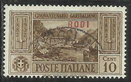 COLONIE ITALIANE: EGEO 1932 RODI GARIBALDI CENT. 10 CENTESIMI USATO USED OBLITERE´ - Egée (Rodi)