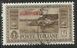 COLONIE ITALIANE: EGEO 1932 SCARPANTO GARIBALDI LIRE 1,75 + CENT. 25 USATO USED OBLITERE´ - Egeo (Scarpanto)