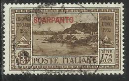 COLONIE ITALIANE: EGEO 1932 SCARPANTO GARIBALDI LIRE 1,75 + CENT. 25 USATO USED OBLITERE´ - Aegean (Scarpanto)