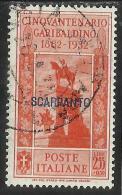 COLONIE ITALIANE: EGEO 1932 SCARPANTO GARIBALDI LIRE 2,55 + CENT. 50 USATO USED OBLITERE´ - Ägäis (Scarpanto)