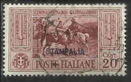 COLONIE ITALIANE: EGEO 1932 STAMPALIA GARIBALDI CENT. 20 CENTESIMI USATO USED OBLITERE´ - Ägäis (Stampalia)
