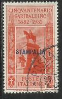 COLONIE ITALIANE: EGEO 1932 STAMPALIA GARIBALDI LIRE 2,55 + CENT. 50 USATO USED OBLITERE´ - Egeo (Stampalia)