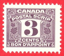 Canada Revenue # FPS25 - 3 Cents - Mint - Dated  1967 - Postal Script/  Bon D'Appoint - Fiscale Zegels