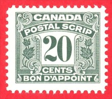 Canada Revenue # FPS33 - 20 Cents - Mint - Dated  1967 - Postal Script/  Bon D'Appoint - Steuermarken