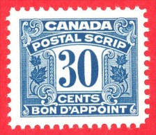 Canada Revenue # FPS34 - 30 Cents - Mint - Dated  1967 - Postal Script/  Bon D'Appoint - Steuermarken