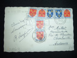 CP TP SAINTONGE 5F X2 + COMTAT VENAISSIN 1F X5 OBL. 19-8-1958 MENTON ALPES-MARITIMES (06) - 1941-66 Coat Of Arms And Heraldry