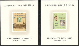 1977-X FERIA DEL SELLO. L ANIVER.DEL MERCADO FILATÉLICO DE LA PLAZA MAYOR. MADRID-HOJA RECUERDO ED. Nº47 Y 48 NUMERADA. - Proeven & Herdrukken