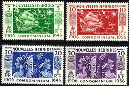 FRENCH NOUVELLES HEBRIDES 50 YEARS SHIP WOMAN SET OF 4 STAMPS 5-50 CENTIMES ISSUED 1956 MLH SGF92-95READ DESCRIPTION !! - Neufs