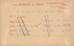 Great Britain Uprrated Postal Stationery PRIVATE Print BRADLEY & COHN, LONDON 1904 To OBERSTEIN Germany (2 Scans) - Luftpost & Aerogramme