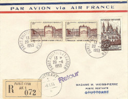 AIR FRANCE 1° Liaison Paris-Stuttgart-Nuremberg 20/04/53 2 Plis Différents - Primeros Vuelos