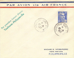 AIR FRANCE 1° Liaison Philippeville Métropole (Toulouse) Aller Et Retour 2 Plis  25/06/53 - Primeros Vuelos