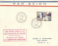 AIR FRANCE 1°liaison Postale De Nuit Paris-Clermont Ferrand 6 Plis Déifférents (Aller Et Retour) 06 Et 07/09/54 - Primeros Vuelos