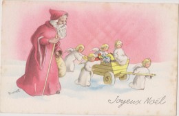 Cpa Pere Noel  Jouet Ange Par Bernet,père Noel Avec Ses Anges En Plein Boulot - Autres & Non Classés