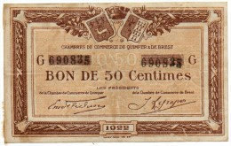 Quimper Et  Brest  - Bon De 50 Centimes  1922 - Cámara De Comercio
