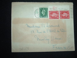 LETTRE POUR FRANCE TP 1D PAIRE AVEC BORD C/38 15 + 1/2D BORD C/38 40 OBL.MEC. 12 IX 1938 WEST KESSINGTON - Brieven En Documenten