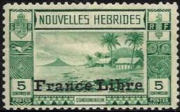 FRANCAISE NEW HEBRIDES LANDSCAPE GREEN PART SET OF 1 STAMP 5 CENTIMES O/P FRANCE LIBRE HD 1938 SGF63 READ DESCRIPTION !! - Usados