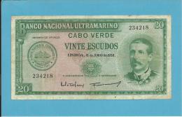 CAPE VERDE - 20 ESCUDOS - 16.06.1958 - P 47 - SERPA PINTO - PORTUGAL - Kaapverdische Eilanden