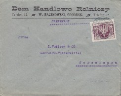 Poland DOM HANDLOWO ROLNIOZY, GRODZISK 1923 Cover To Denmark Grosser Adler Eagle Stamps (2 Scans) - Storia Postale