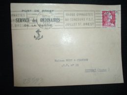 DEVANT TP DE MULLER 15F OBL.MEC.20-6-1957 BREST PPAL FINISTERE (29) + PORT DE BREST SERVICES Des ORDINAIRES DE LA MARINE - Poste Maritime