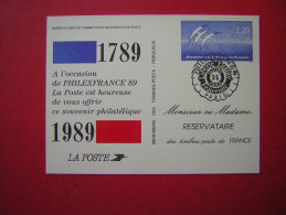 RESERVATAIRES DE TIMBRES DANS LES BUREAUX DE POSTE  1989 A L'OCCASION DE PHILEXFRANCE 89 LA POSTE EST HEUREUSE DE VOS OF - Official Stationery