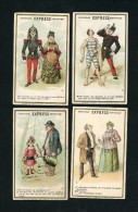 Chocolat Express Grondard, Lot De 4 Chromos Lith. J. Minot, Personnages, Humour, Militaires - Other & Unclassified