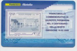 2008 - ITALIA -  TESSERA FILATELICA   "CENTENARIO DELLA MORTE DI GIUSEPPE PIERMARINI" - Filatelistische Kaarten