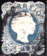 PORTUGAL - 1855-1856,  D. Pedro V. Cabelos Lisos.  25 R.   Tipo I, Azul Claro   (o)   MUNDIFIL  Nº 6 - Usati