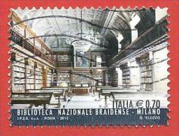 ITALIA REPUBBLICA USATO - 2014 - Eccellenze Del Sapere - Biblioteca Nazionale Braidense, Milano - € 0,70 - S. 3482 - 2011-20: Gebraucht