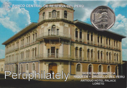 PERU 2014 ,  ANTIGUO HOTEL PALACE , 1 NUEVO SOL , COIN ON CARD , MINT - Perú