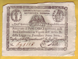 REPUBBLICA ROMANA - Assignat De 10 Paoli. 1798-99.  Pick: S332.  SUP+ - Andere & Zonder Classificatie