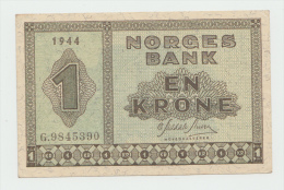 Norway 1 Krone 1944 AXF CRISP RARE Banknote Pick 15a - Noorwegen