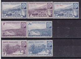 1942 French Guyana, Inini, Martinique,Guadeloupe - Marechal Petain 7v., As Scan, MLH - 1941 Série Maréchal Pétain