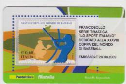 2009 - ITALIA -  TESSERA FILATELICA   "XXXVIII COPPA DEL MONDO DI BASEBALL" - Cartes Philatéliques