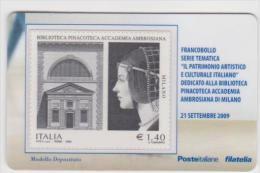 2009 - ITALIA -  TESSERA FILATELICA   "BIBLIOTECA PINACOTECA ACCADEMIA AMBROSIANA DI MILANO" - Cartes Philatéliques