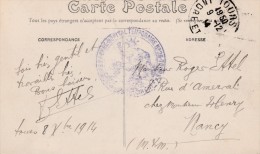 CARTE POSTALE OBLITERATION HOPITAL TEMPORAIRE N° 26 TOURS -  CAD / 9-12-1914 - Guerra De 1914-18